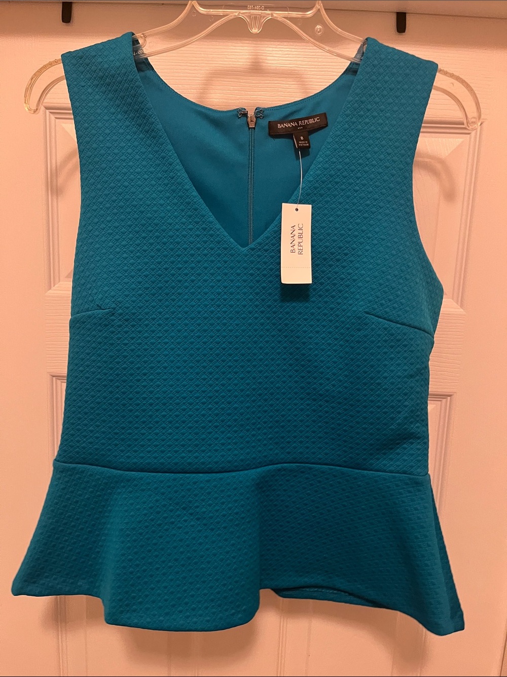 Banana Republic Teal Textured V-Neck Peplum Blouse